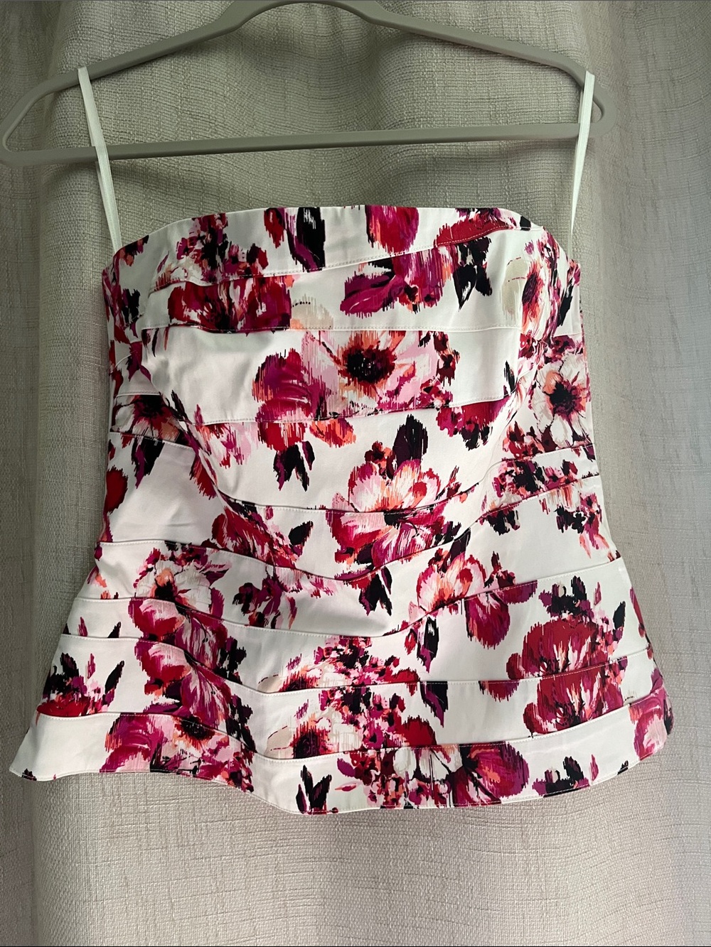 White House Black Market White and Pink Floral Bustier